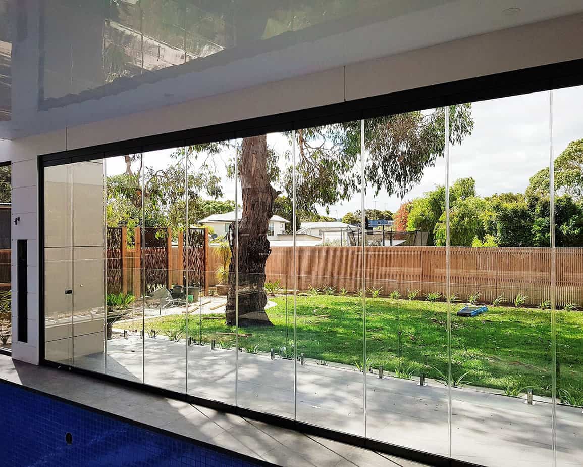 premium frameless glass stacking door