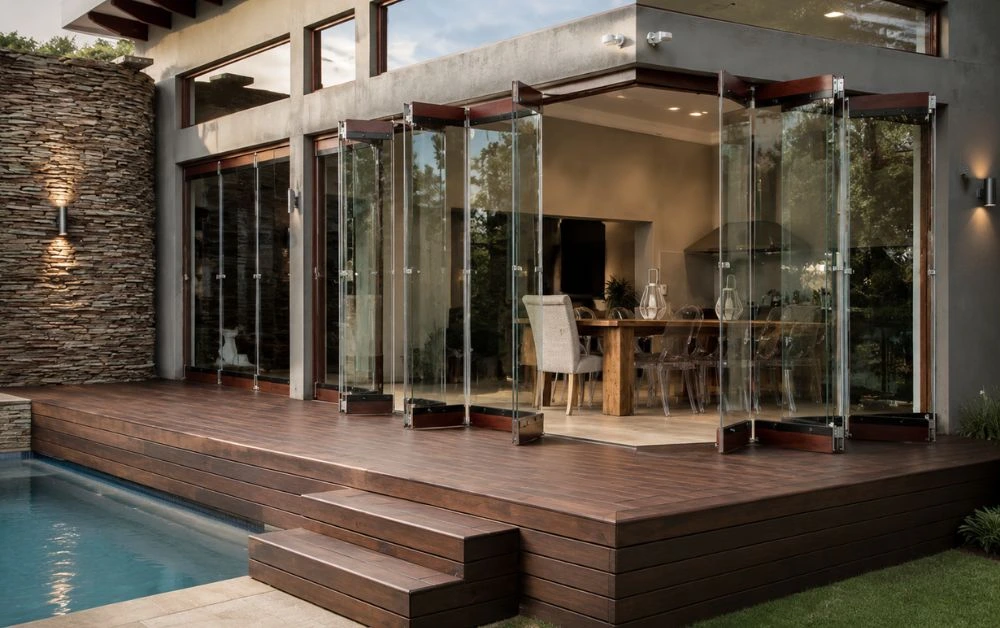 Pool and Spa Areas of Frameless Bi-Folding Glass Doors
